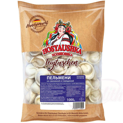 Handwerklich hergestellte Teigtaschen gefüllt mit Schweine- und Rindfleisch „Pelmeni“, gefroren