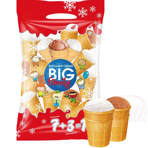 „Big Family“-Eis (Vanillegeschmack 7 x 120 ml und Schokolade 3 x 120 ml) im geprägten Becher