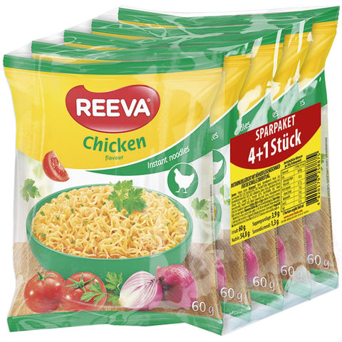 Paquet économique 4+1 gratuit "Reeva" Plat de nouilles Instand au goût de poulet- pour une préparation rapide