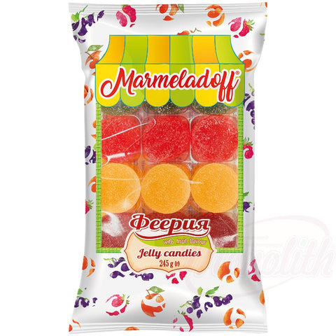 Mélange de bonbons gélifiés "Feeria" au goût de fruits (fraise, pomme, cassis, abricot)
