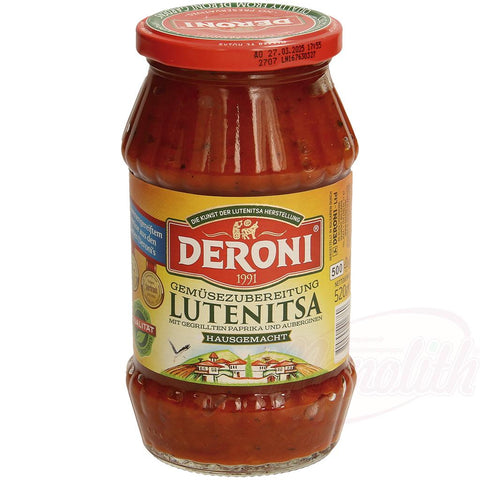 Deroni – „Lutenitsa Hausgemacht“, eine Gemüsezubereitung aus gegrillten Paprika und Auberginen