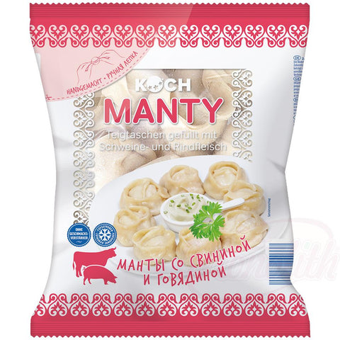 Ravioles "Manty" rempli avec du porc et de la viande de boeuf, surgelé