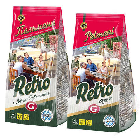 Chaussons "RETRO - Pelmeni 1000g" fourrés au porc et au bœuf, surgelés
