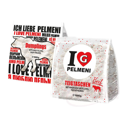 Chaussons "I Love Pelmeni Beef" fourrés au bœuf, surgelés