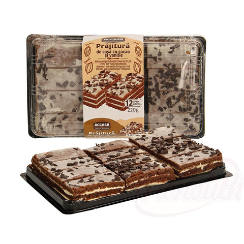 Tartelettes génoise au cacao avec 37,5% de crème goût vanille, avec glaçage copeaux et flocons de glaçage au cacao