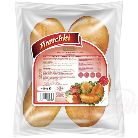 Piroshki - petits pains plats frits faits avec une pâte levée, remplis de viande de porc hachée.
