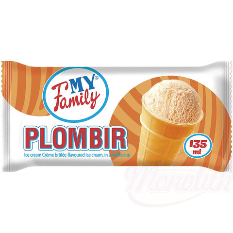 "MY FAMILY" Crème glacée au goût crème brûlée dans un gobelet en gaufre
